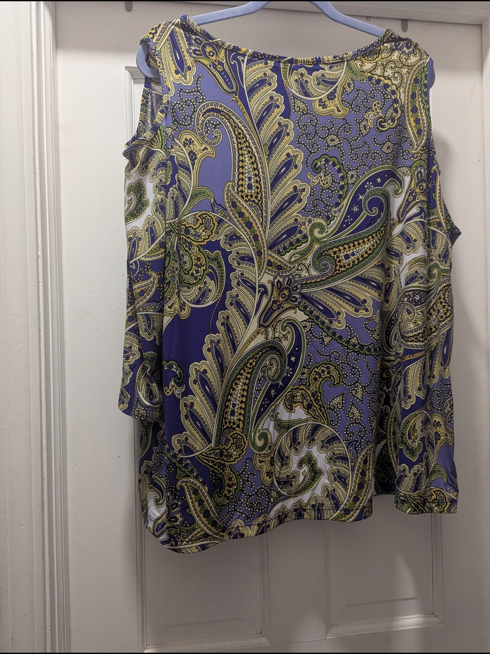 Womens Purple Paisley Cold-Shoulder 3/4 Sleeve Blouse - Picture 3 of 3